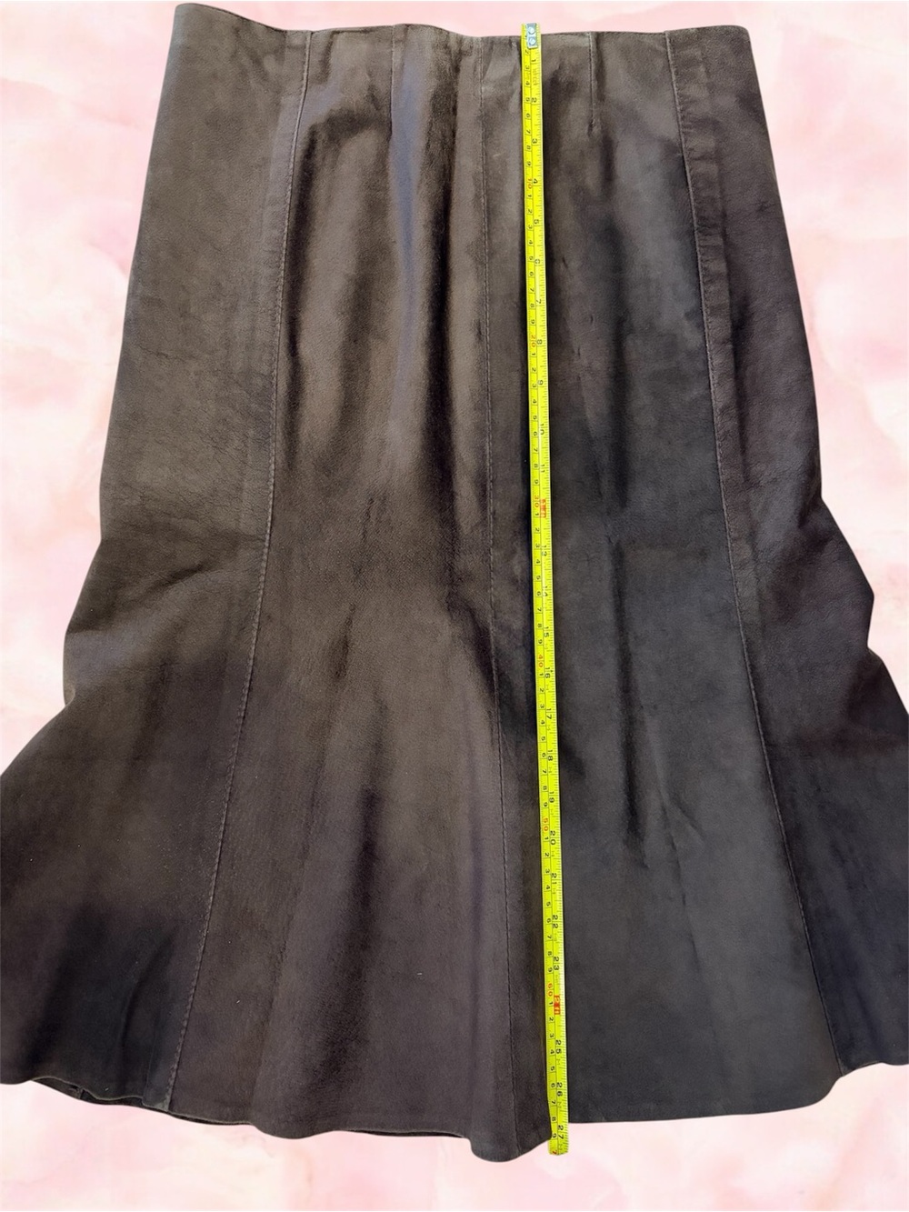 Chocolate Brown Suede A-Line Classic Skirt | Flowy Panel Design | Size S - M - Picture 6 of 6